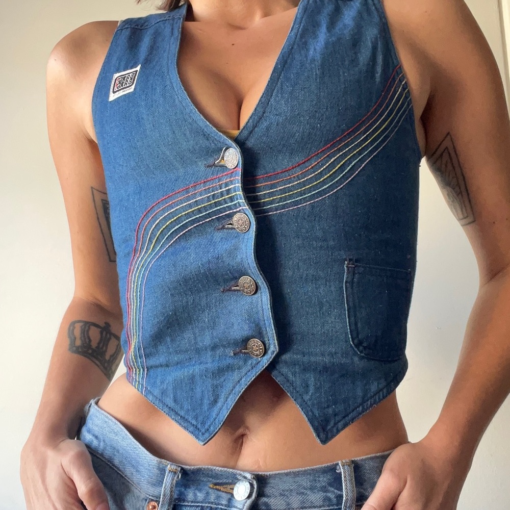Vintage Rainbow Jean Vest